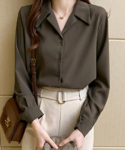 シフォンシャツブラウス レディース 10代 20代 30代 韓国ファッション 春 秋 冬 カジュアル 可愛い 上品 白 黒 オフィス 無地 シンプル