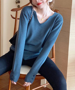Vネックニットセーター レディース 10代 20代 30代 韓国ファッション 春 秋 冬 カジュアル 可愛い 上品 白 黒 無地 シンプル トップス