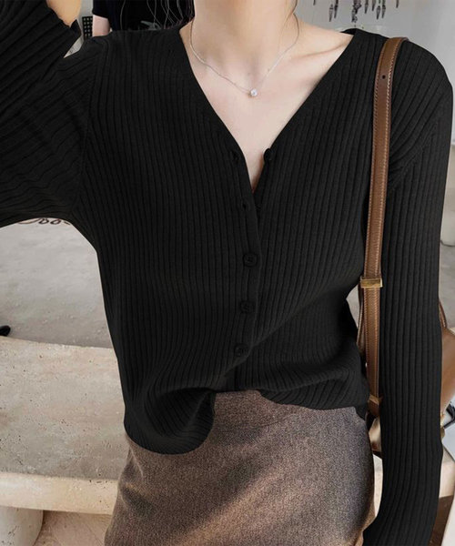 リブニットカーディガン レディース 10代 20代 30代 韓国ファッション 春 秋 冬 カジュアル 可愛い 上品 羽織り 無地 シンプル 防寒
