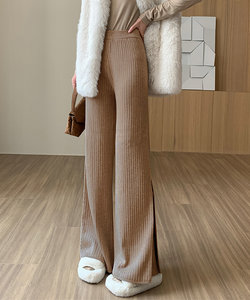 サイドスリットワイドパンツ レディース 10代 20代 30代 韓国ファッション 春 秋 冬 カジュアル 可愛い 白 黒 シンプル ボトムス ボタン