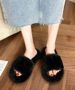 フェイクファールームサンダル レディース 10代 20代 30代 韓国ファッション カジュアル 靴 可愛い シンプル 黒 白 ぺたんこ 歩きやすい