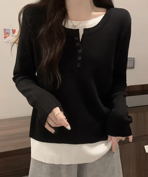 レイヤード風ドッキングシャツ レディース 10代 20代 30代 韓国ファッション カジュアル 春 秋 シンプル 可愛い トップス 長袖