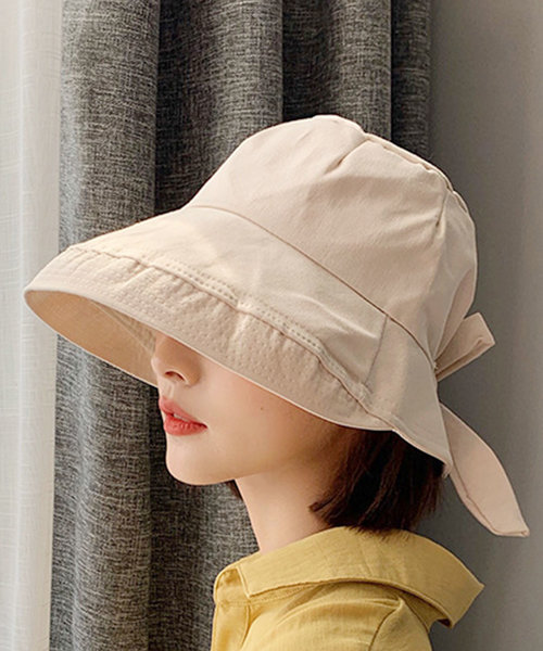 バックリボンバケットハット レディース 10代 20代 30代 韓国ファッション カジュアル 帽子 無地 シンプル 可愛い おしゃれ 日よけ