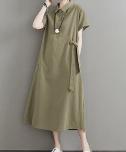 サイドリボンシャツワンピース レディース 10代 20代 30代 韓国ファッション カジュアル 夏 シンプル 可愛い ロング丈 大人っぽい ポロシャツ