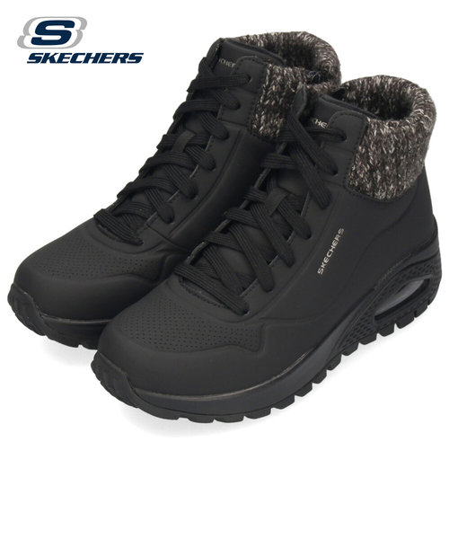 SKECHERS スケッチャーズ レディース スニーカー ブーツ 防寒 保温 ウノ ラギッド 167988 ブラック ナチュラル ハイカット 黒 防滑