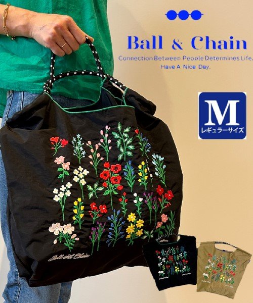 Ball＆Chain/ボールアンドチェーン】S.FLOWER 刺繍エコバッグ (M 