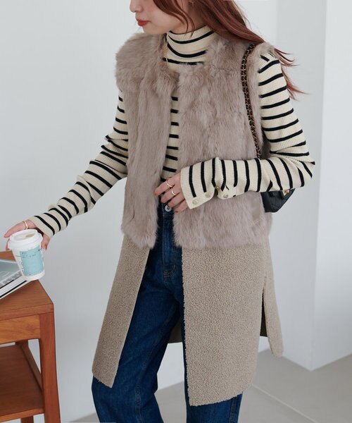 ファーロングベスト　ディスコート セール】【WEB限定】フェイクファーロングベスト（ベスト