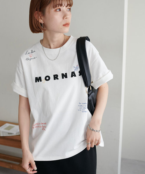 【ユニセックス】総柄刺繍ロゴTシャツ