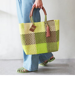 WOVEN BASKET BAG MIDDLE YELLOW BLUE WHITE LILA