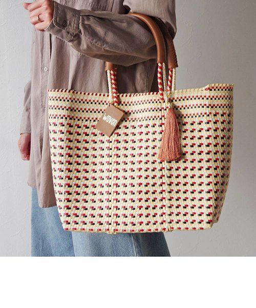 WOVEN BASKET BAG MIDDLE YELLOW BLUE WHITE LILA