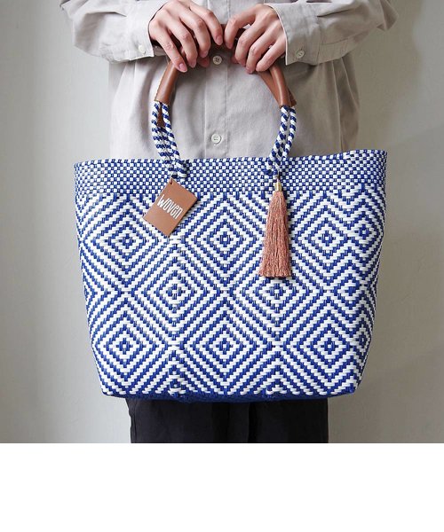 WOVEN BASKET BAG MIDDLE YELLOW BLUE WHITE LILA