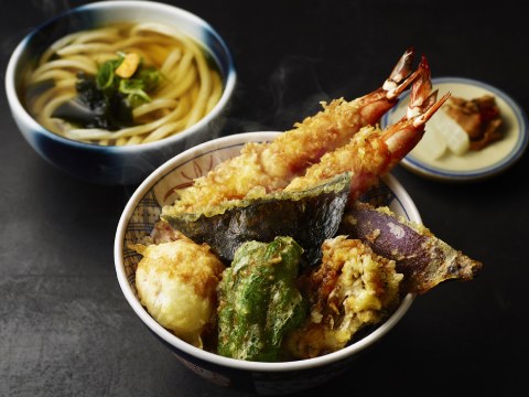 天然大海老天丼　自家製おうどん　白狐