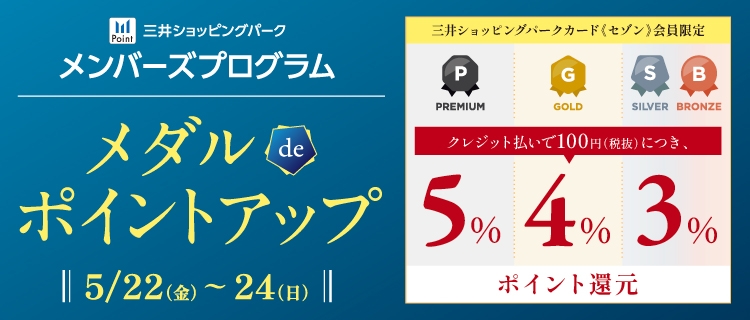 【三井ショッピングパークカード《セゾン》限定】メダルdeポイントアップ開催！
