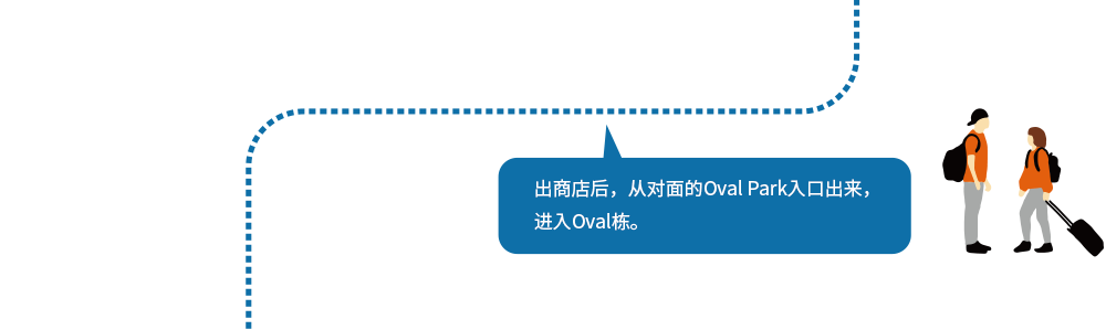 出商店后，从对面的Oval Park入口出来，进入Oval栋。