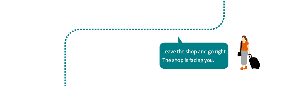 Leave the shop and go right. The shop is facing you.