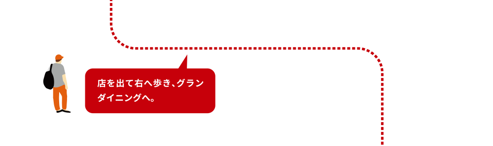 店を出て右へ歩き、グランダイニングへ。