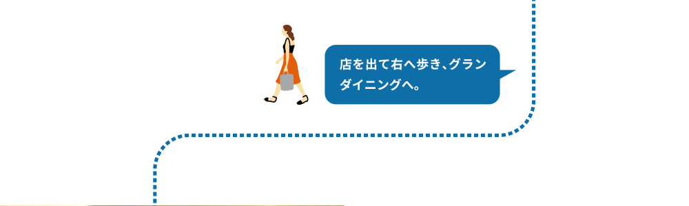 店を出て右へ歩き、グランダイニングへ。