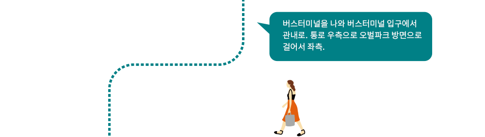 버스터미널을 나와 버스터미널 입구에서 관내로.통로 우측으로 오벌파크 방면으로 걸어서 좌측.