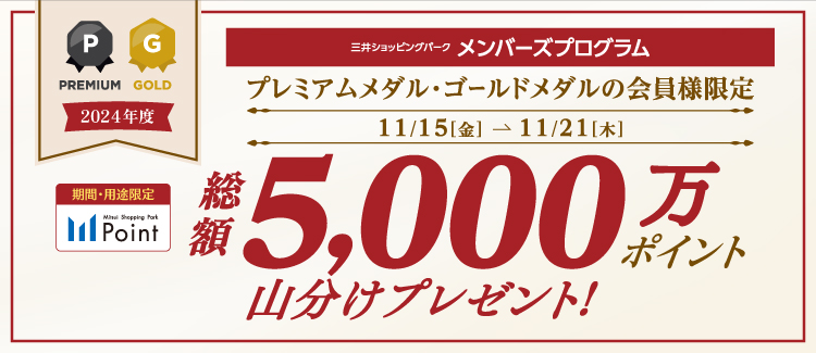 プレミアムメダル・ゴールドメダル会員様限定 総額5,000万ポイント山分けプレゼント