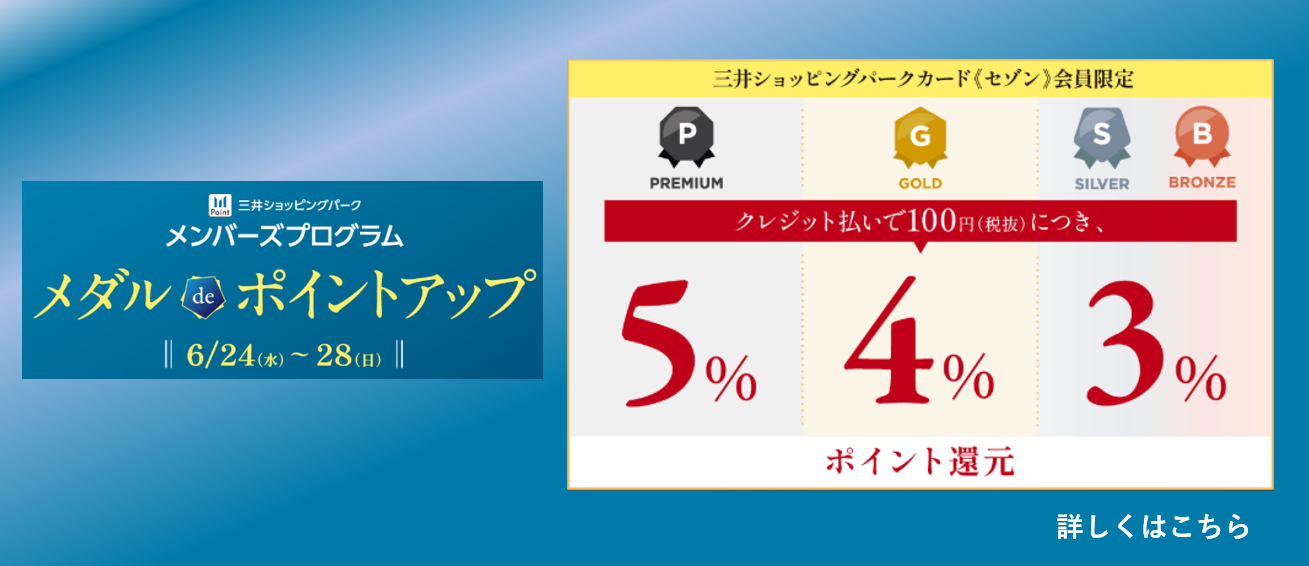 【三井ショッピングパークカード《セゾン》限定】メダルdeポイントアップ開催！