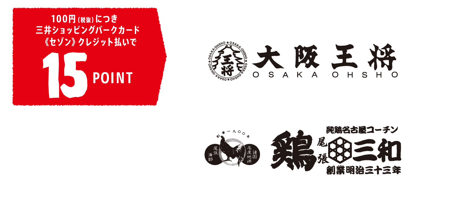 100円（税抜）につき三井ショッピングパークカード 《セゾン》クレジット払いで15POINT