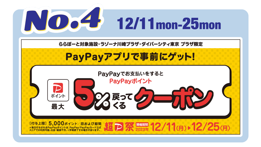 PayPayでお支払いをするとPayPayポイント最大5%戻ってくるクーポン
