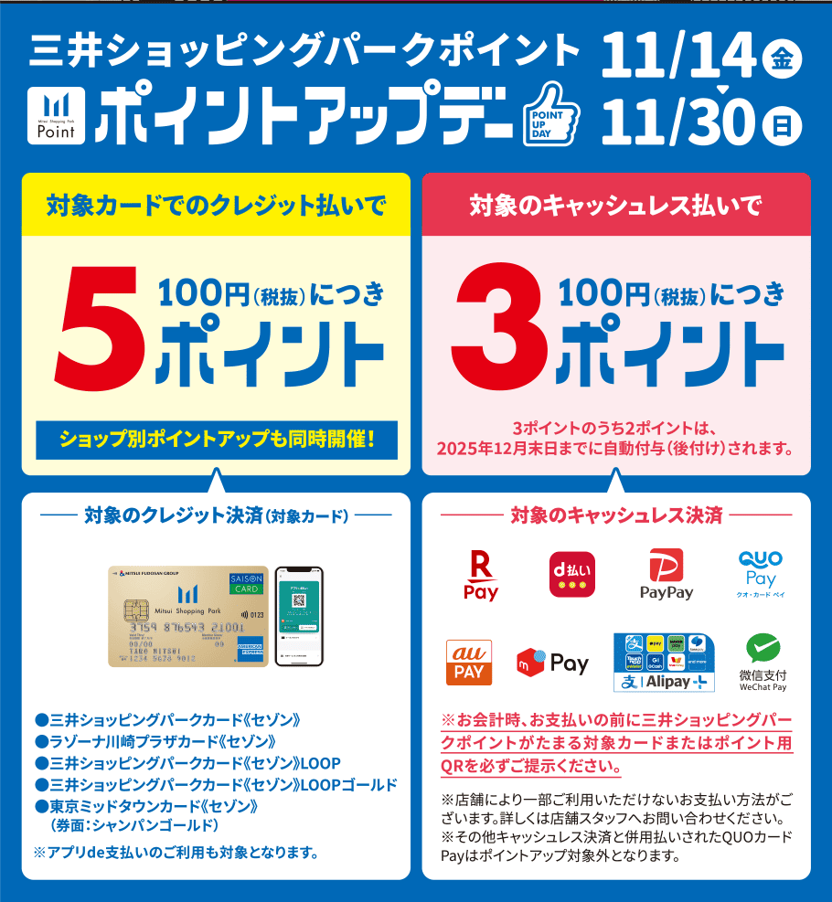 ポイントアップデー 11/14 ▶ 11/30