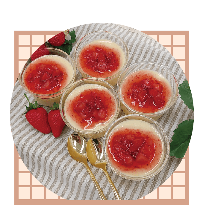 カスタードプリン 苺ソース