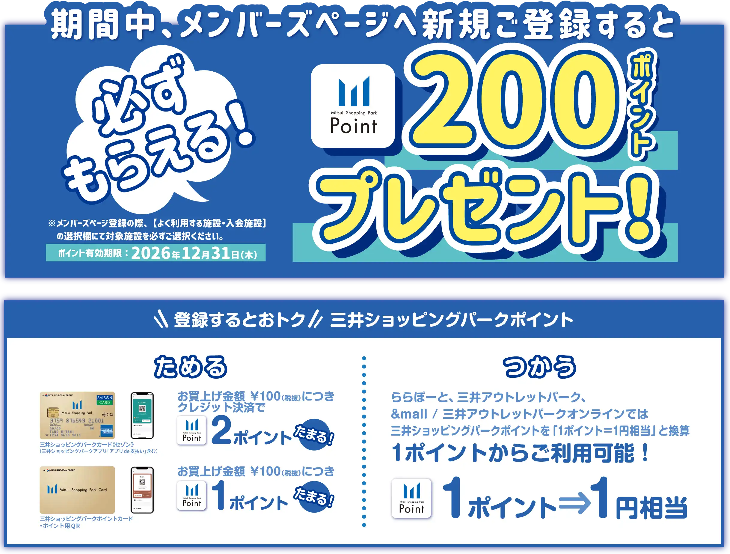 期間中、メンバーズページへ新規ご登録するともれなく...200ポイントプレゼント!