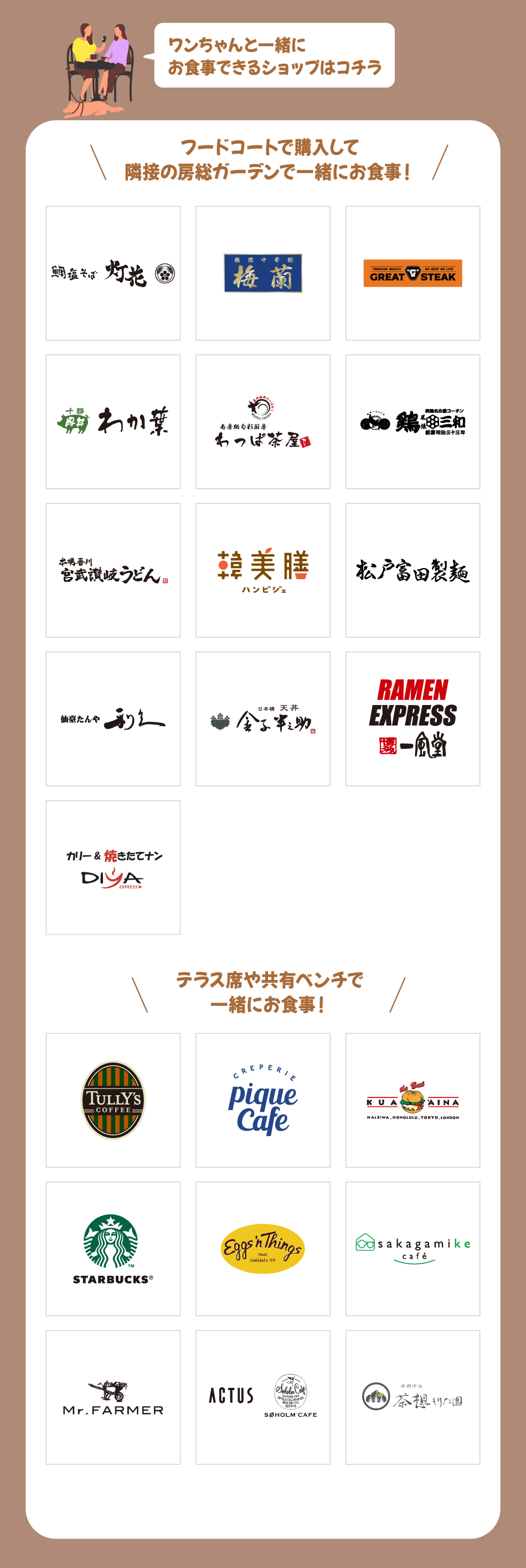 ワンちゃんと一緒にお食事できるショップはコチラ