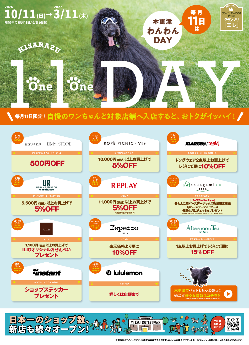 The 11th of every month is KISARAZU Dog Day! (October 11th (Sun) - March 11th (Thu))