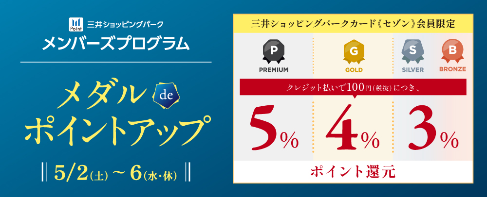 メダルdeポイントアップ 5/2（土）～5/6（水・休）