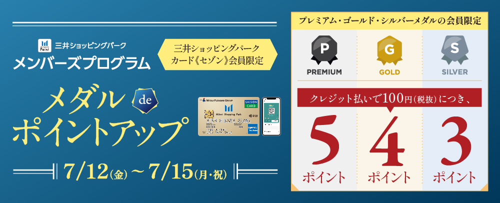 メダルdeポイントアップ 7/12（金）～7/15（月・祝）