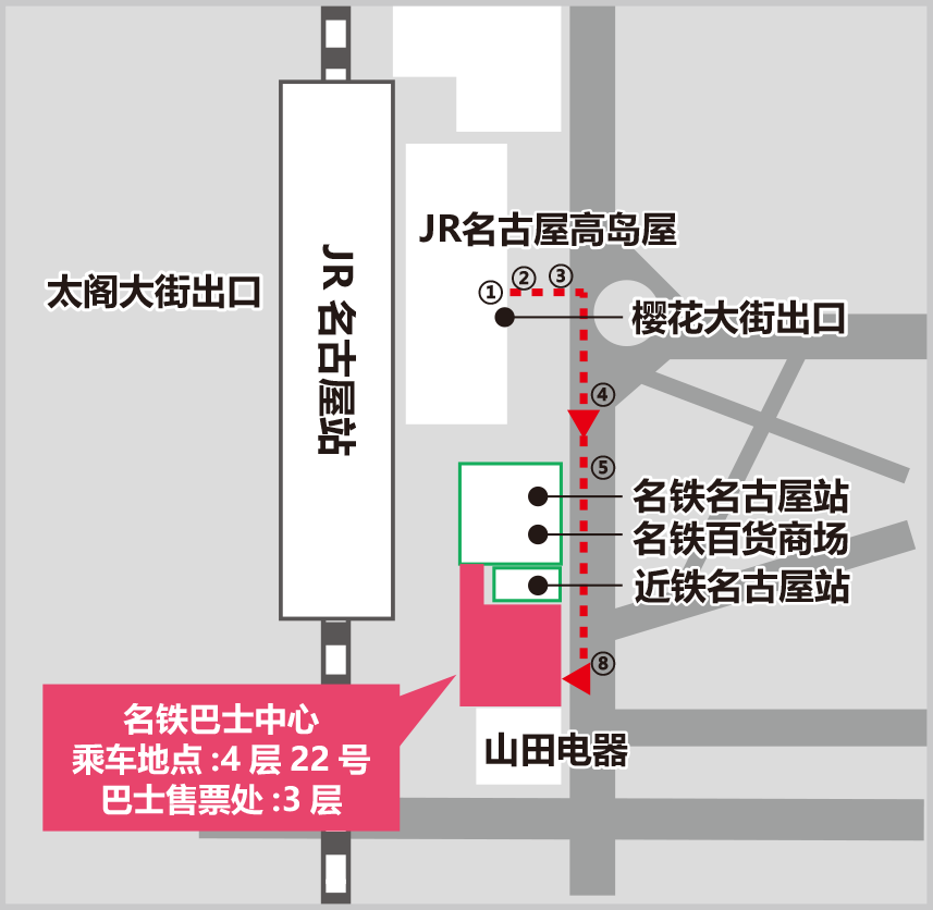 名古屋站到名铁巴士中心路线图