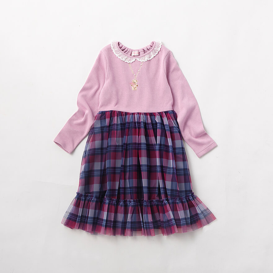 格纹薄纱连衣裙