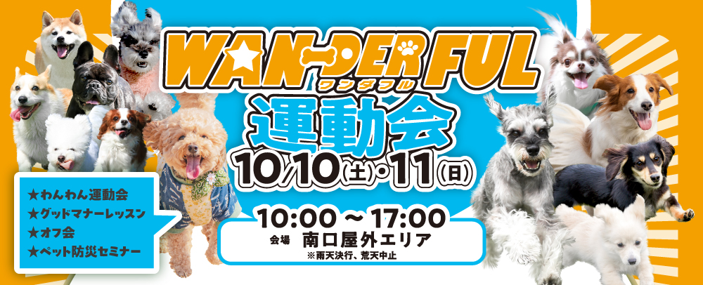 秋は芝生でペットと楽しもう♪『WAN-DERFUL 運動会』開催！ 10/10(土)～10/11(日)