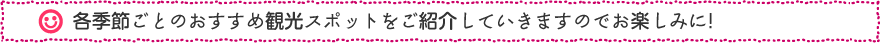 各季節ごとのおすすめ観光スポットをご紹介していきますのでお楽しみに！