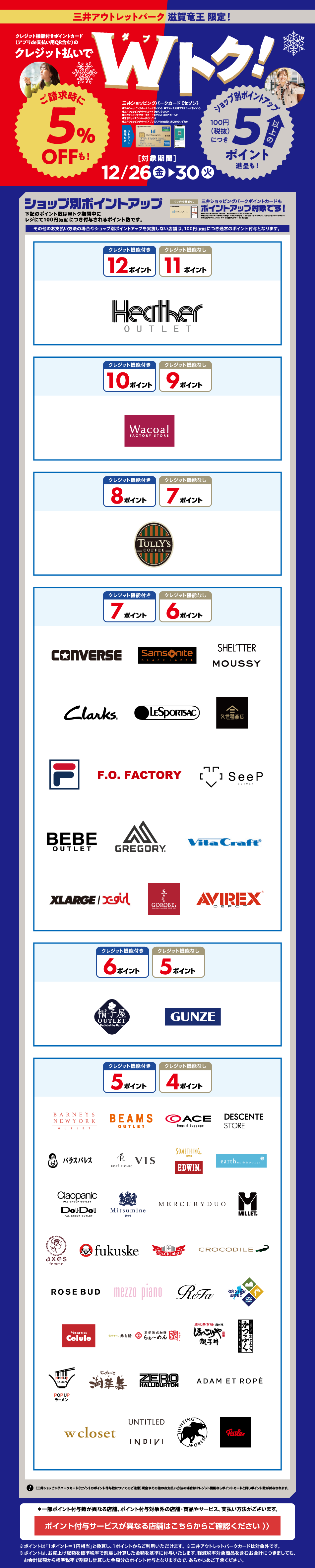 Exclusive to MITSUI OUTLET PARK SHIGA RYUO! Double Discount! 12/26 (Fri) - 30 (Tue)
