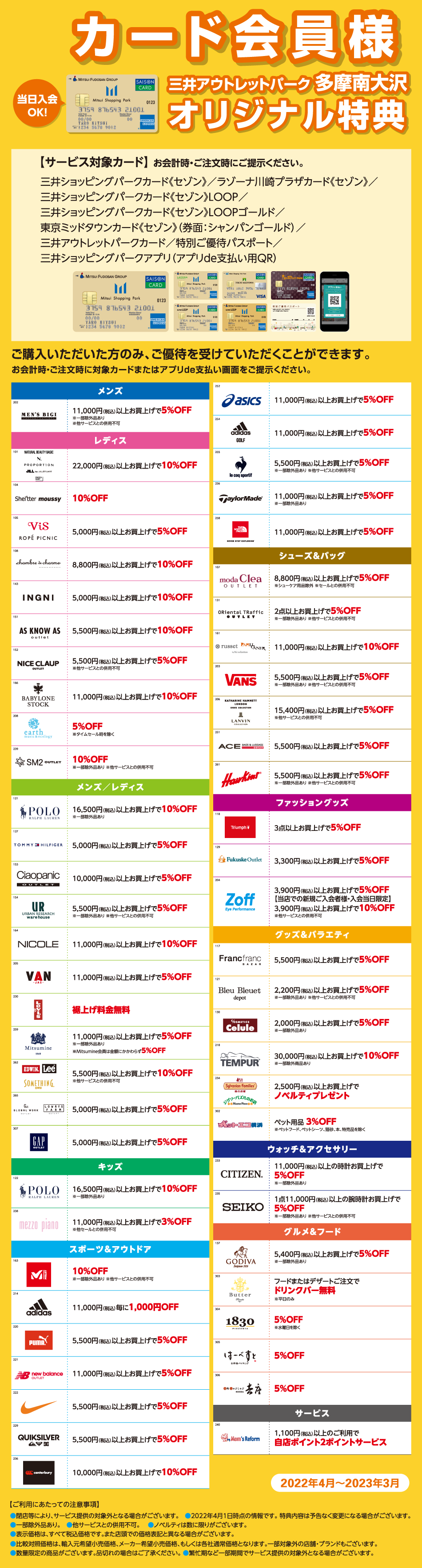 カード会員様限定 三井アウトレットパーク 多摩南大沢 オリジナル特典