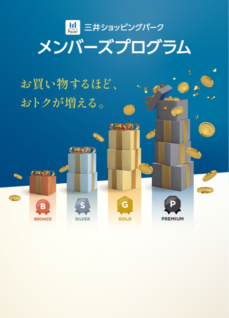 三井购物公园会员活动购物越多，优惠越多。BRONZE SILVER GOLD PREMIUM