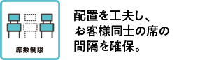 配置を工夫し、お客様同士の席の間隔を確保。