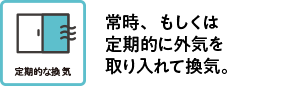 常時、もしくは定期的に外気を取り入れて換気。