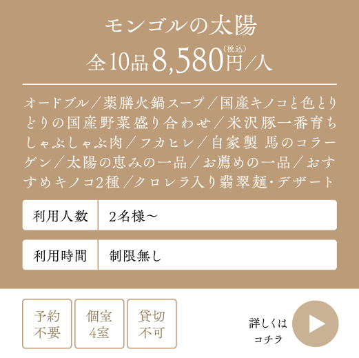 モンゴルの太陽全10品8,580円（税込）／人